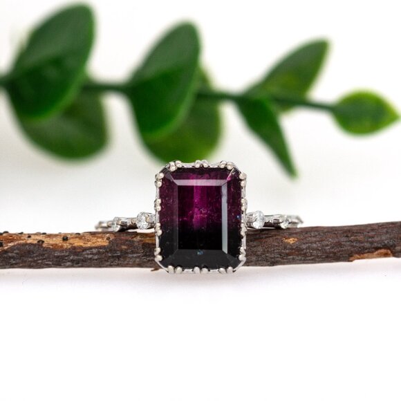 3.2cts Bi-Color Tourmaline Ring in 14K Solid gold With Natural Diamond Accents - Picture 5 of 8